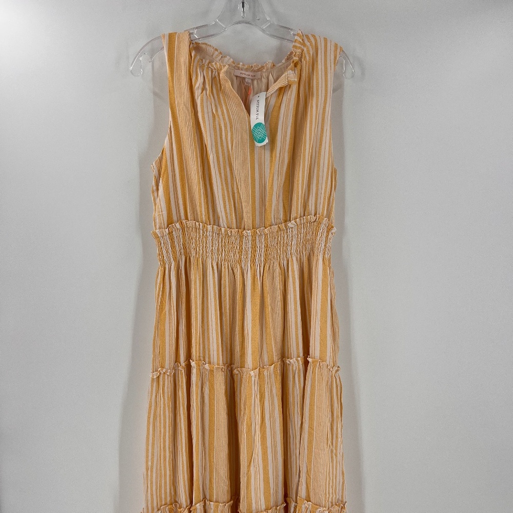 skies are blue sol tiered dress pale yellow size large
